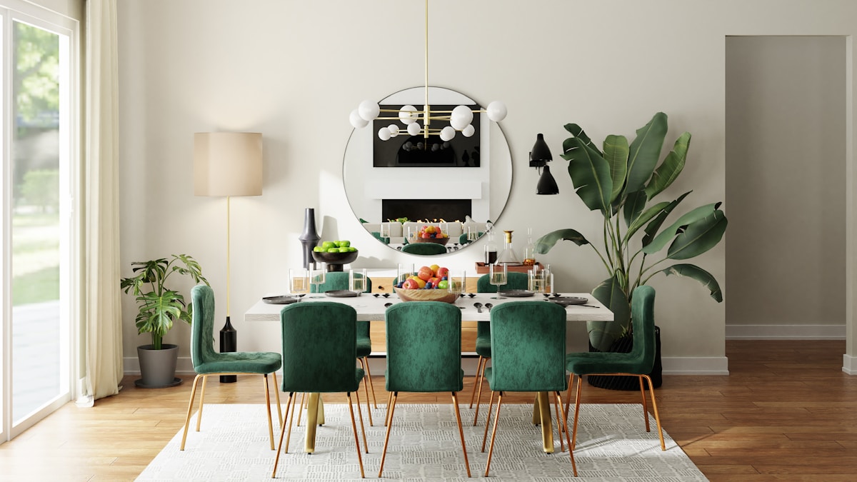 LM House dining interior with designer fixture